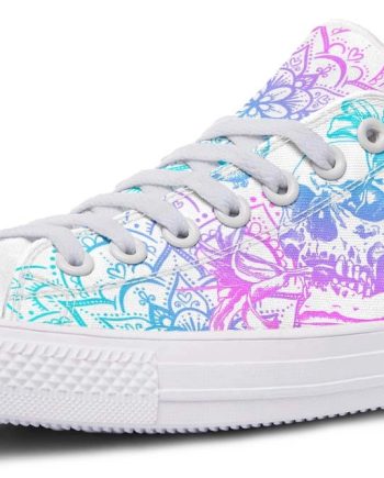 Lily Flower & Skull Low-Top Sneakers - Floral Gothic Style