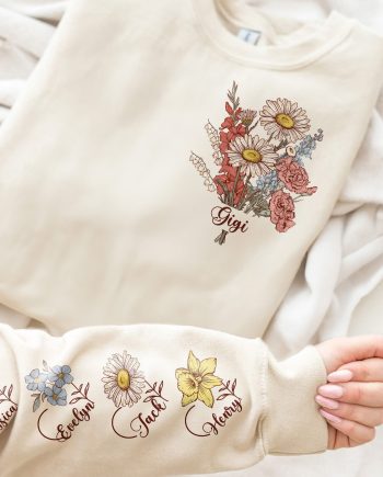 Custom Birth Month Flower On Sleeves For Mom, Grandma - Personalized Sweatshirt