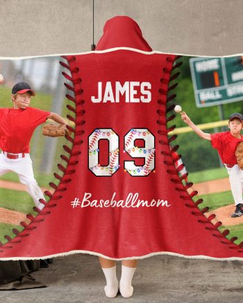 Custom Name & Photo Baseball Mom - Personalized Photo Wearable Blanket Hoodie