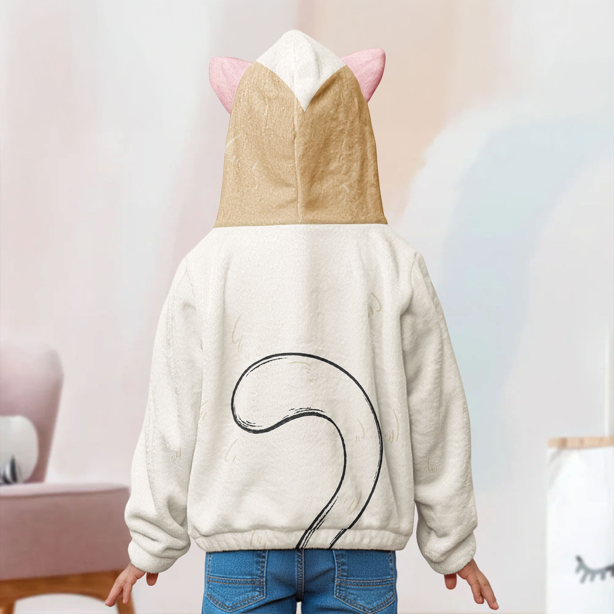 Cute Cat Gift For Daughter - Personalized Kid Fleece Hooded Sweatshirt With Ears