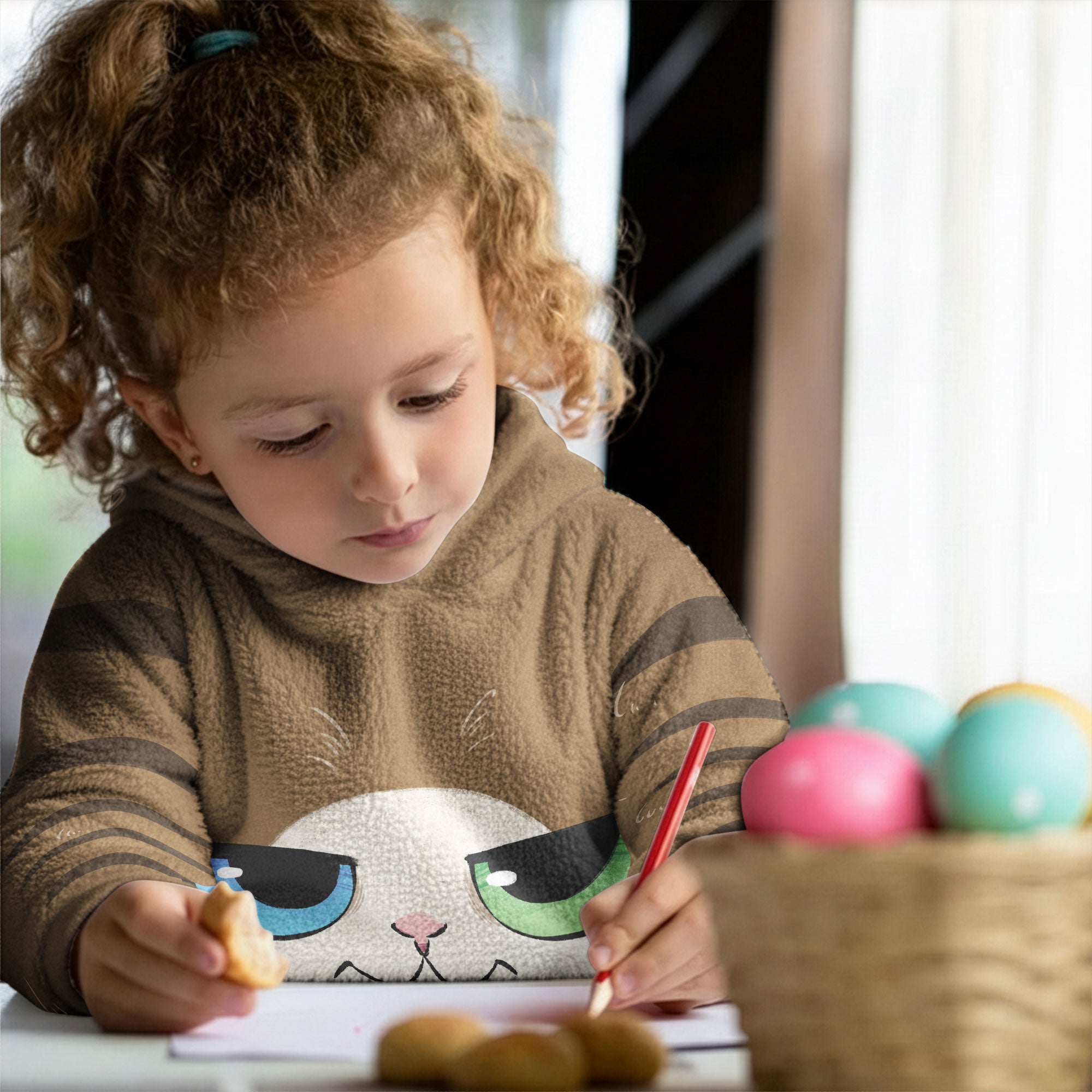 Cute Cat Gift For Daughter - Personalized Kid Fleece Hooded Sweatshirt With Ears