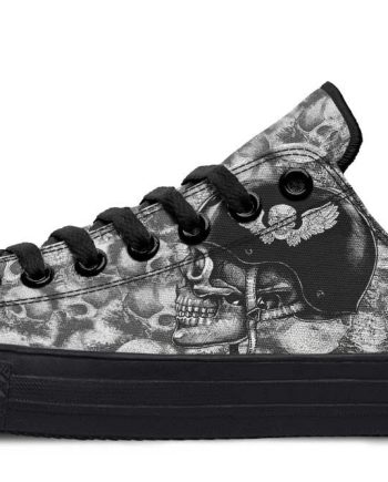 Skull Rider Black Lowtop Sneakers - Edgy Graphic Streetwear Shoes