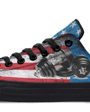 Patriotic Dumbbell & American Flag Black Lowtop Sneakers