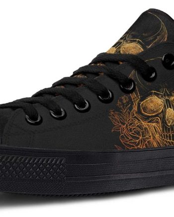 Gold Foil Skull Sneakers - Luxury Black Low Top Streetwear
