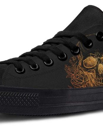 Minimalist Gold Foil Skull Sneakers - Black Low Top (No Label)