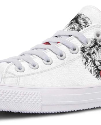 Lion and Rose White Sneakers - Elegant Graphic Low Tops